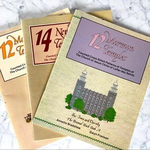 Counted Cross-Stitch booklets containing patterns of LDS/Mormon Temples.